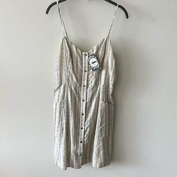 NWT Lee Tracy Boutique Button Up Linen Cotton Mini Dress R - Picture 5 of 14